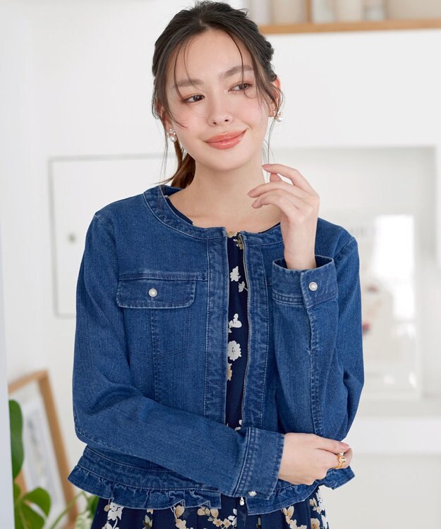 Tiaclasse ノーカラーデニムジャケット ブルー