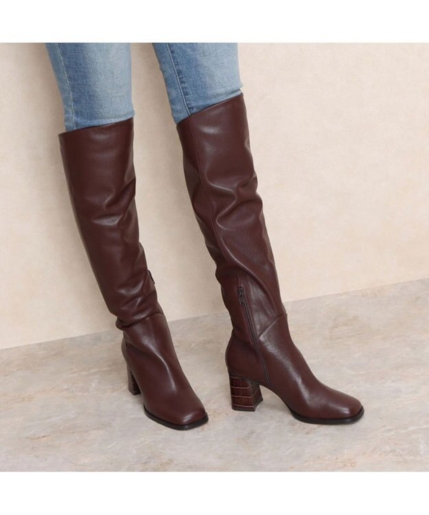 MODE ET JACOMO <MODE ET JACOMO>バック切り替えスクエアトゥロングブーツ ブラウン