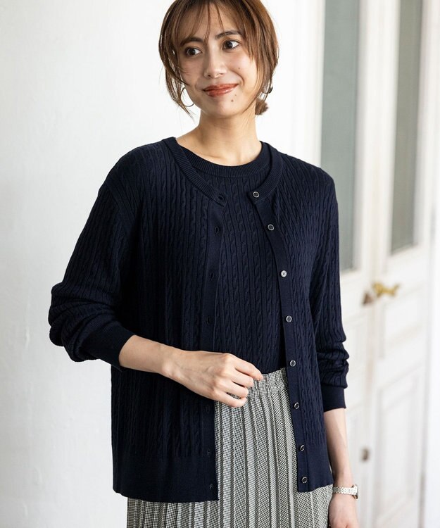 ANY SIS L ケーブルニット カーディガン ネイビー