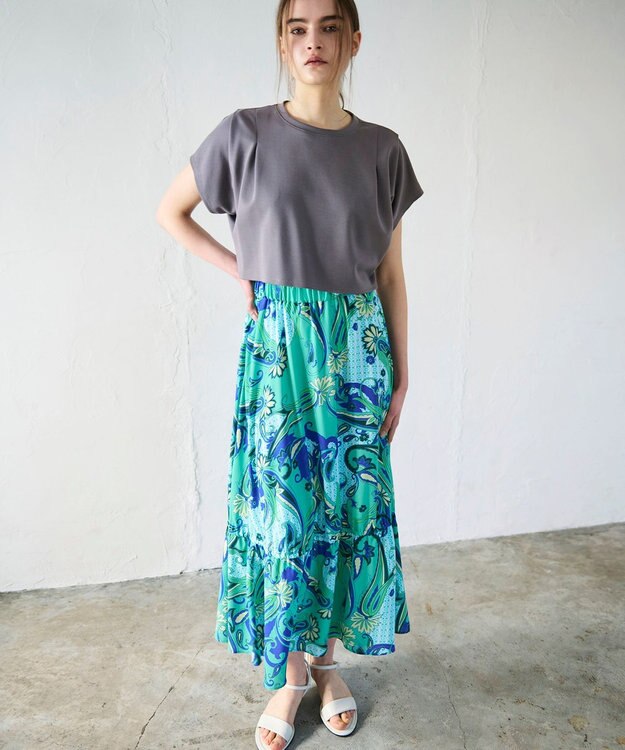 GRACE CONTINENTAL ペイズリープリントギャザスカート グリーン