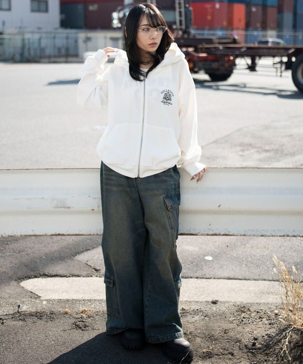 WEGO 【ユニセックス着用ITEM】ワッフルZIPパーカー オフホワイト