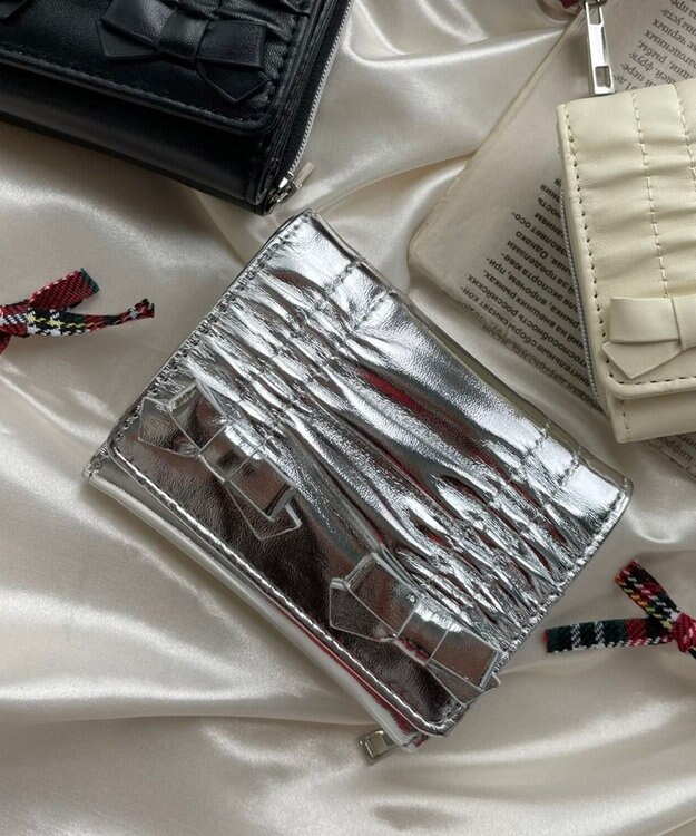 WEGO ギャザーリボンウォレット シルバー