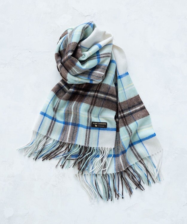 23区 カシミヤ チェック柄 ストール スモーキーグリーン