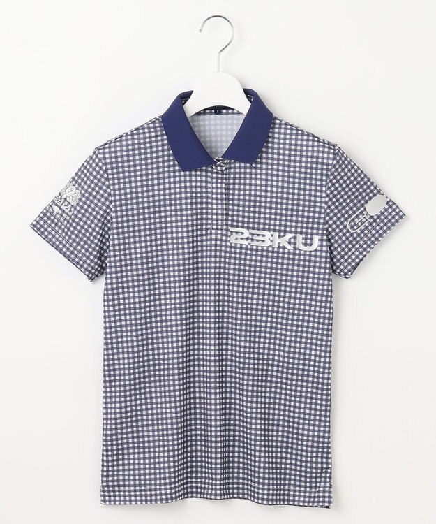 23区GOLF 【WOMEN】【接触冷感・UVケア・吸水速乾】ギンガムチェック柄 ポロシャツ ネイビー系3