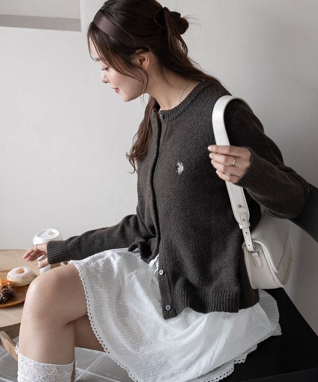 WEGO 【WEB限定/25年秋冬新作】別注USPOLO微起毛カーデ ブラウン