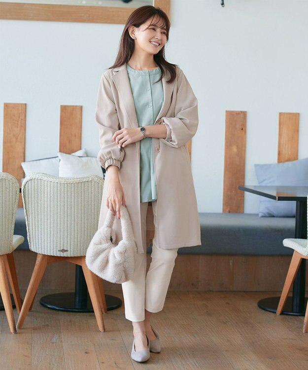 Tiaclasse 【洗える】バックプリーツパフスリーブコート グレージュ