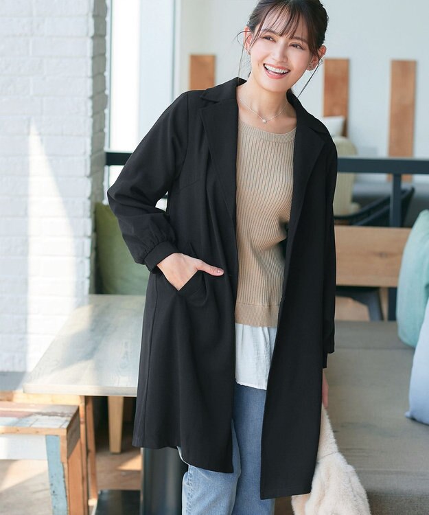 Tiaclasse 【洗える】バックプリーツパフスリーブコート ブラック