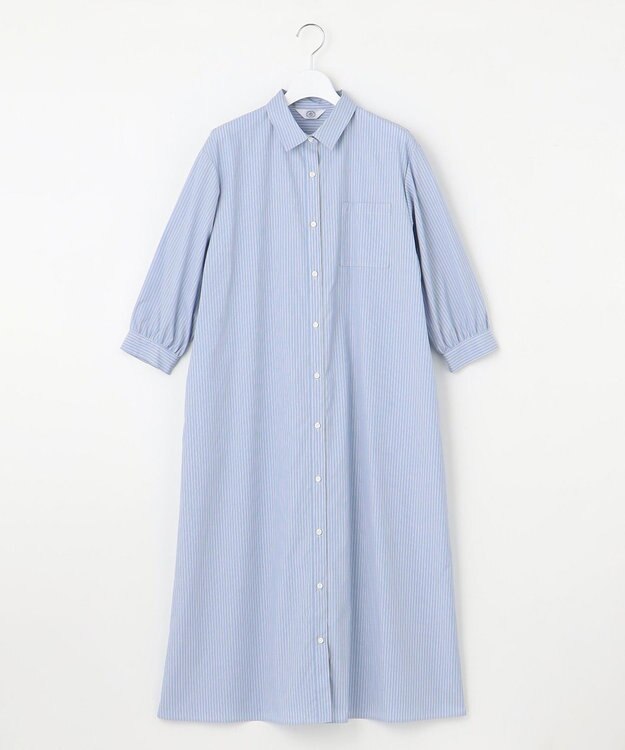 J.PRESS LADIES 【洗える・接触冷感・UVケア】エステネージュ シャツ ワンピース ブルーストライプ系