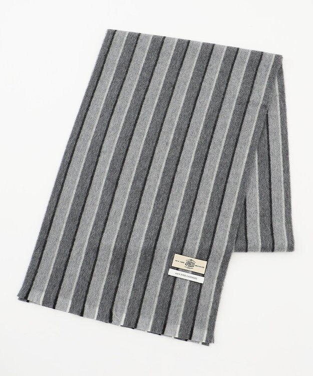 J.PRESS MEN カシミヤマフラー レジメンタルストライプ ライトグレー系1