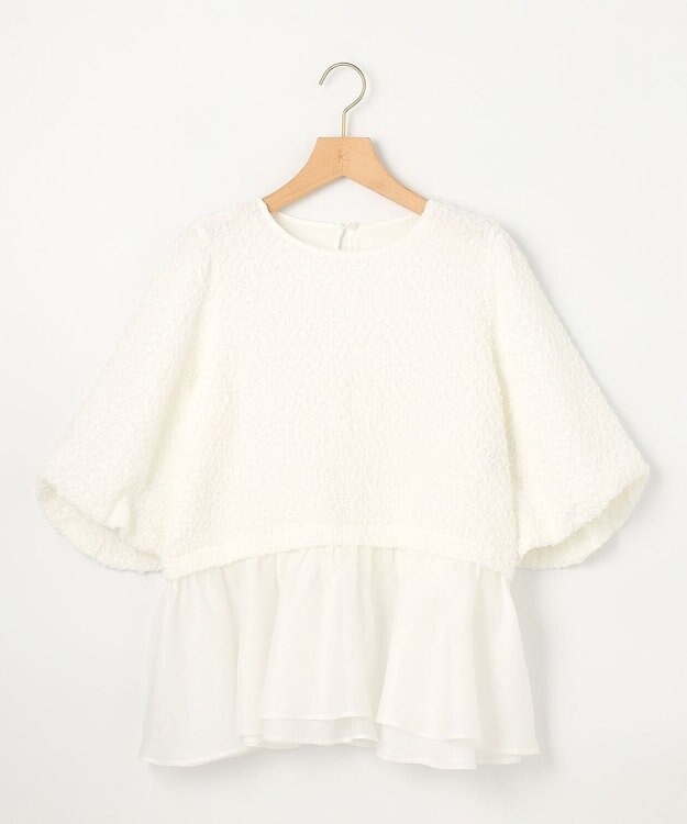 組曲 L シャーリングシフォン シアーペプラム ブラウス アイボリー系