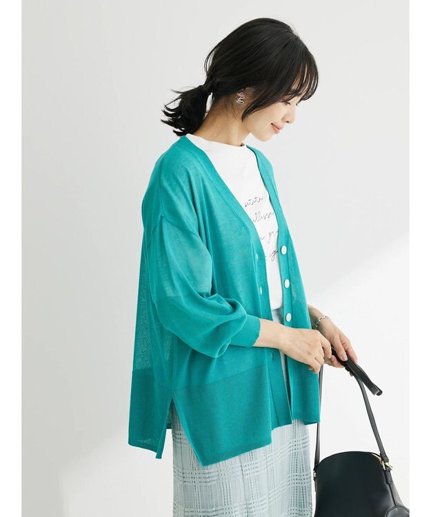 Green Parks 接触冷感Ｖネックカーデ Blue Green