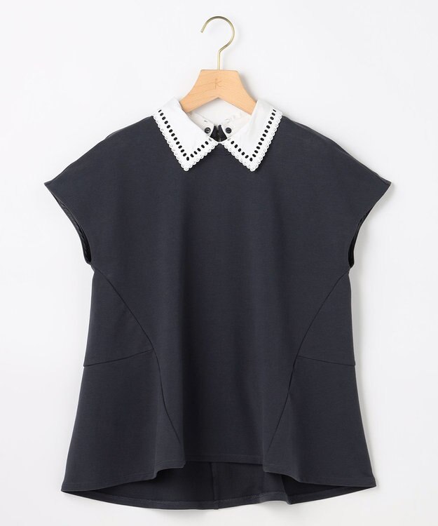 組曲 【先行予約】フレンチテリー 刺繍襟 ペプラムカットソー グレー系