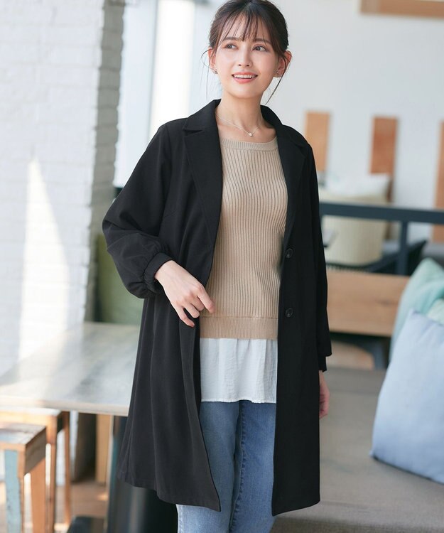 Tiaclasse 【洗える】バックプリーツパフスリーブコート ブラック