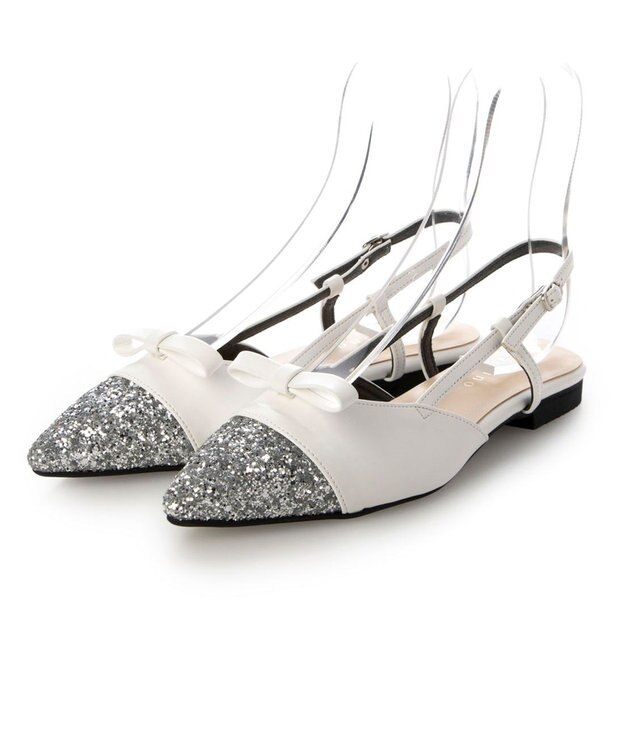 MODE ET JACOMO <carino>グリッターコンビフラットシューズ ホワイトコンビ