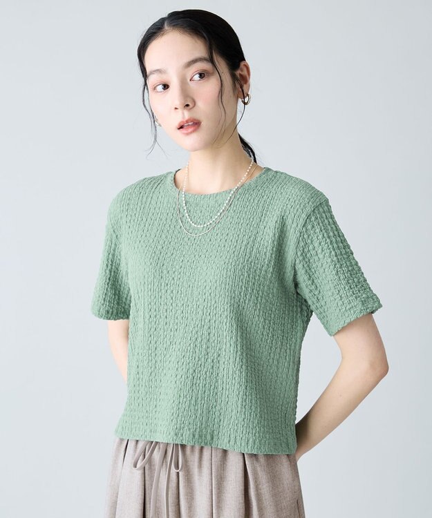 ANY レースショート丈Tシャツ グリーン