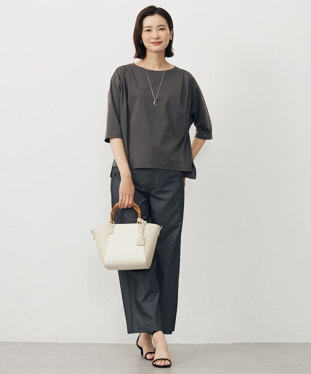 J.PRESS LADIES 【洗える・抗菌防臭・接触冷感・吸水速乾】ドライポンチ ボートネック カットソー スレート系