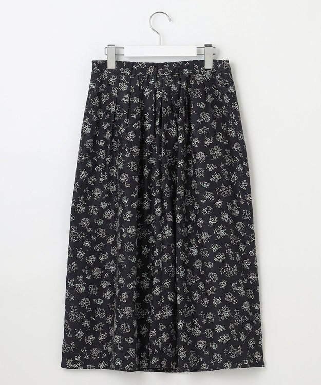 J.PRESS LADIES L 【WEB限定・洗える】ラインフラワープリント タック スカート ネイビー系