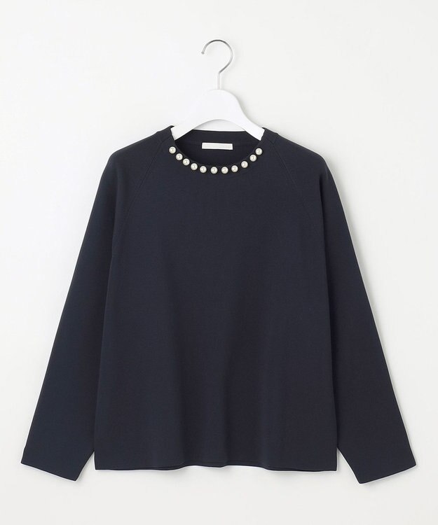 自由区 【洗える】パールディティールプルオーバー ニット ネイビー