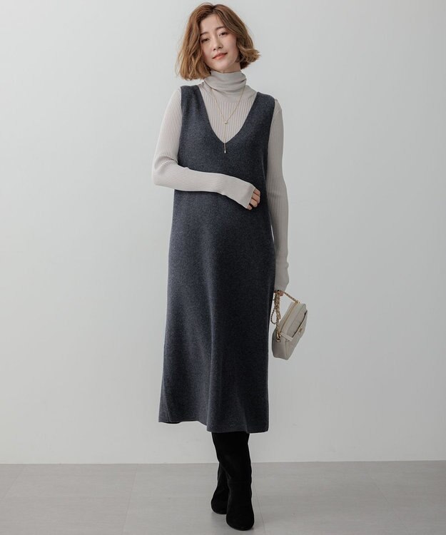 23区 S 【洗える】レイヤードニットツイン ワンピース グレー系