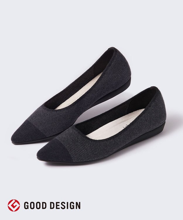 steppi 【洗える】起毛 ポインテッドパンプス グレー×ブラック