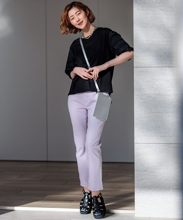 23区 S 【洗える】アイレットジャージー パフスリーブ カットソー ブラック系