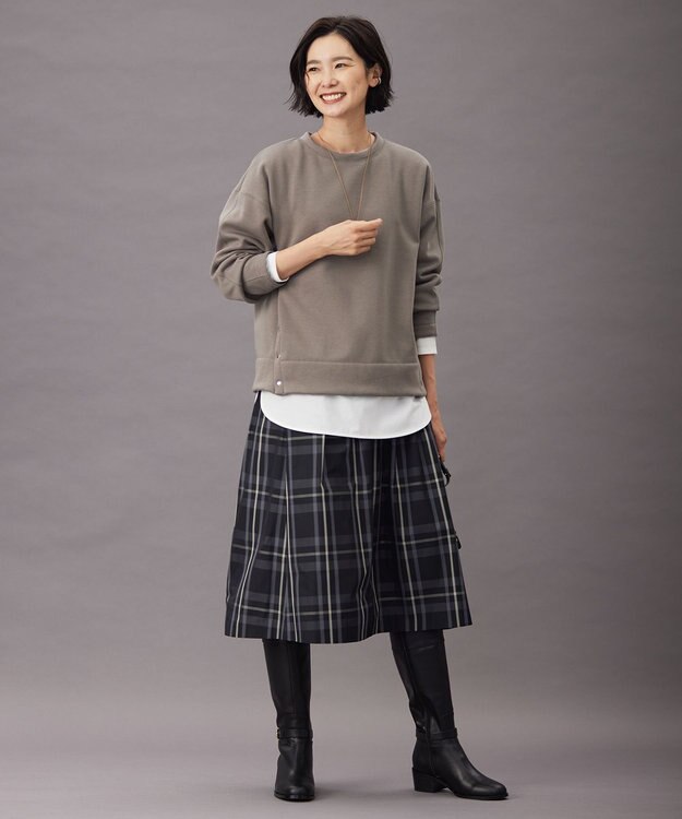 J.PRESS LADIES 【洗える】2/2綾 メモリーチェック タック スカート ブラック系3