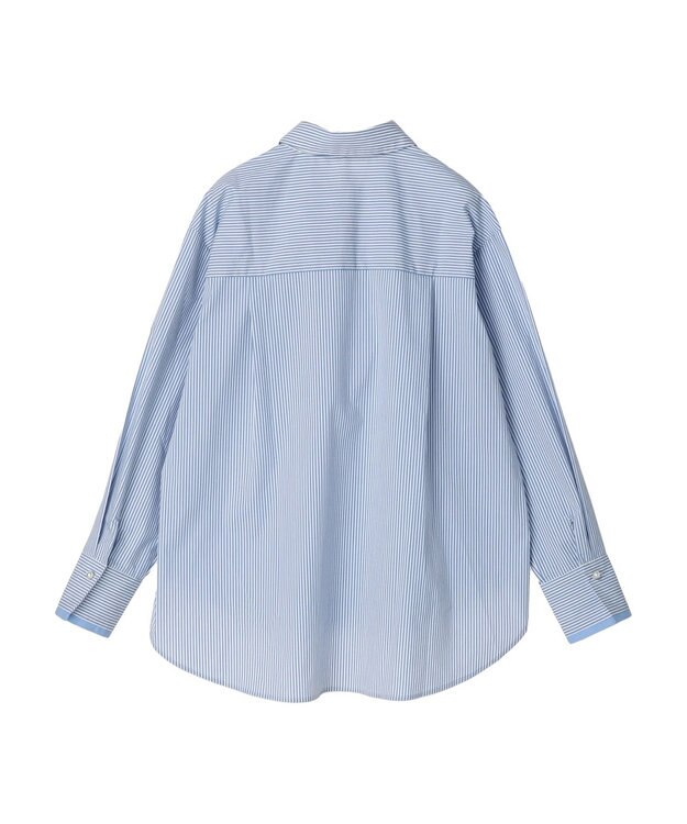 earth music&ecology パールボタンシャツ Stripe Blue