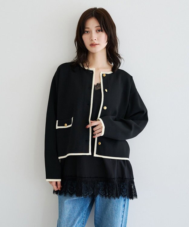 YECCA VECCA 金釦トリミングジャケットライクカーディガン Black