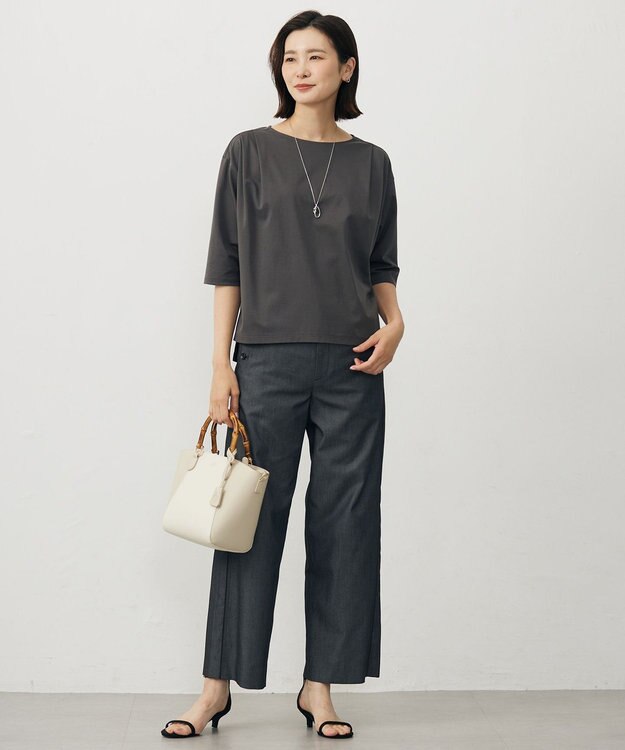 J.PRESS LADIES 【洗える・抗菌防臭・接触冷感・吸水速乾】ドライポンチ ボートネック カットソー スレート系