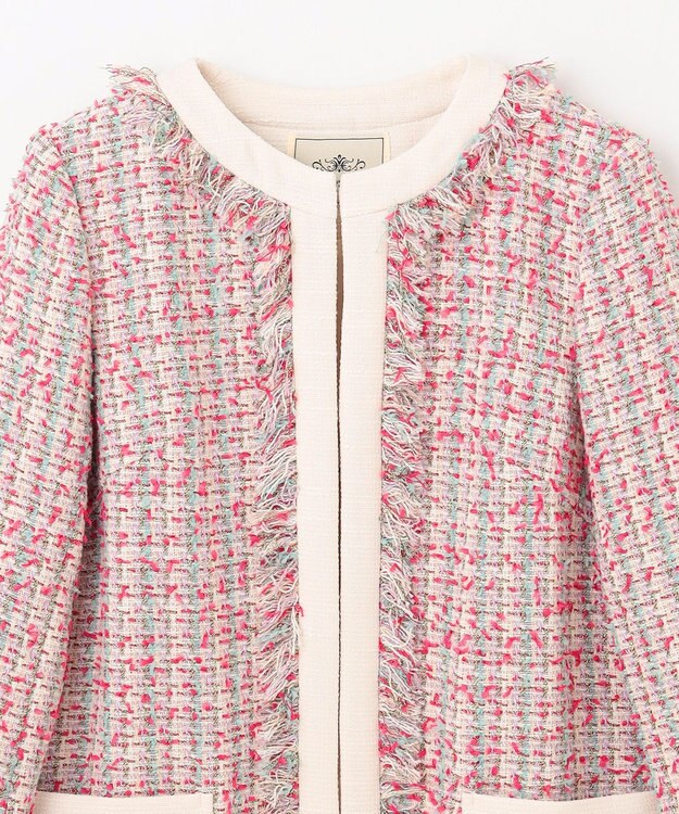 GRACE CONTINENTAL フリンジツイードジャケット ピンク