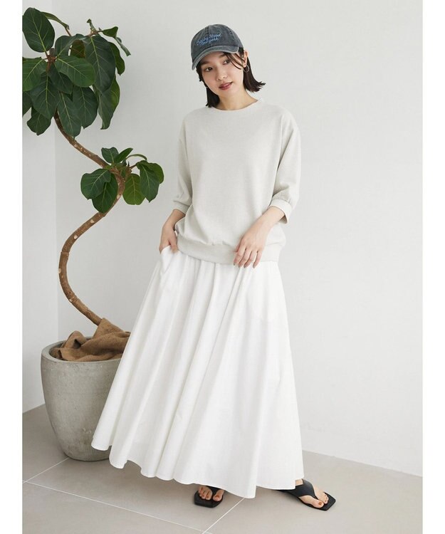 Green Parks ７分袖ラメ裏毛パフプルオーバー Ivory