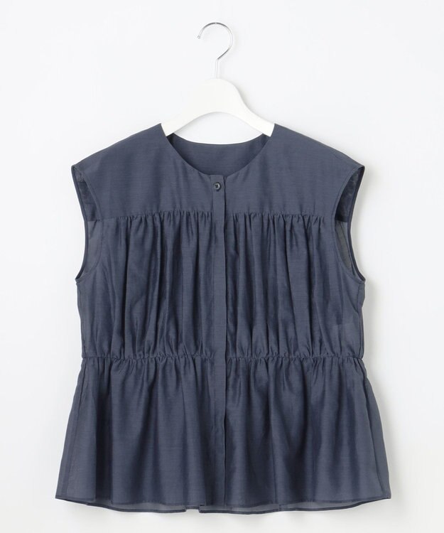 自由区 【カタログ掲載・洗える】シルクコットンローンフレンチスリーブ ブラウス コバルトブルー