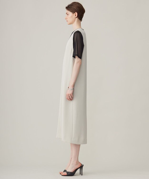 ICB L 【洗える】ライトダブルクロス Vネックワンピース トープ系