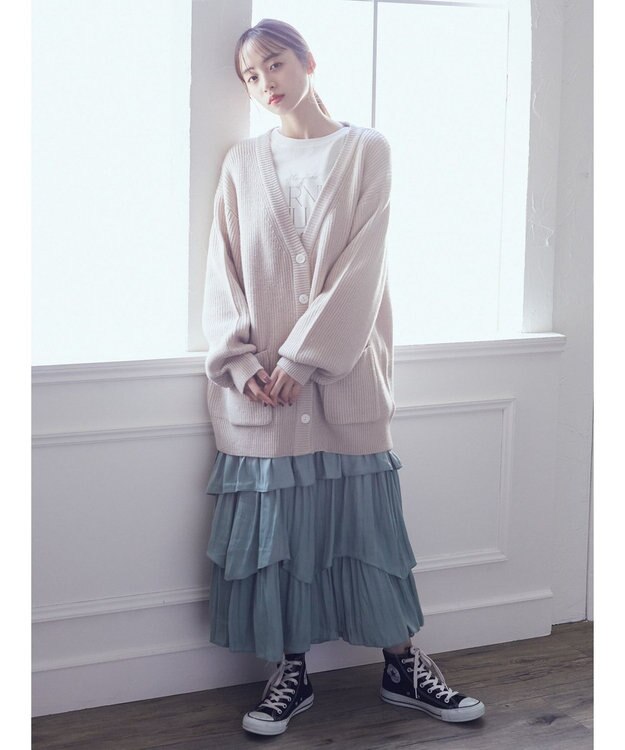 earth music&ecology アンチピリング畦Ｖネックカーディガン Light Beige