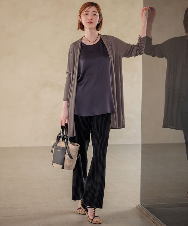 23区 L 【CLASSY.6月号掲載/洗える】リネンレーヨンストレッチ ワイドパンツ ブラックストライプ