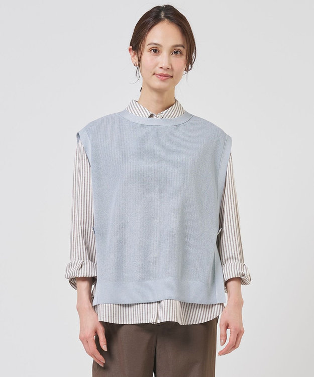 J.PRESS LADIES Vis/Pe スパーク ニット ベスト グレイッシュブルー系