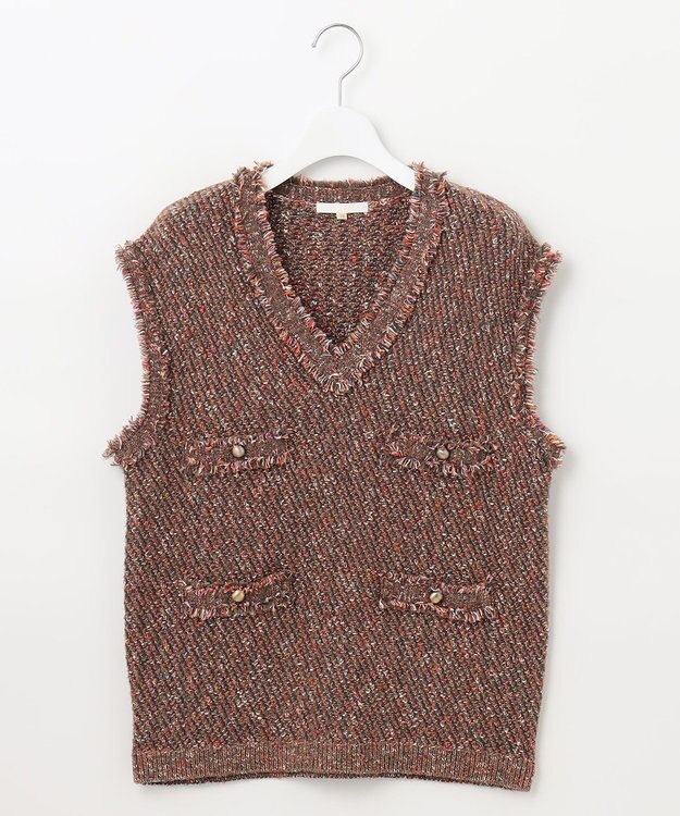 自由区 ミックスツイードニット  ベスト ピンク系