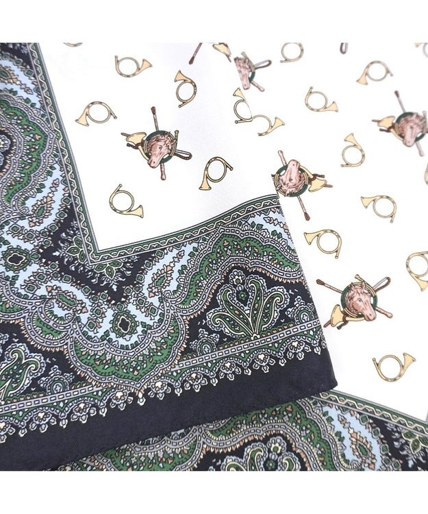 Marca 【伝統横濱スカーフ】ホルン  小判 シルクツイル スカーフ ブラック×グリーン