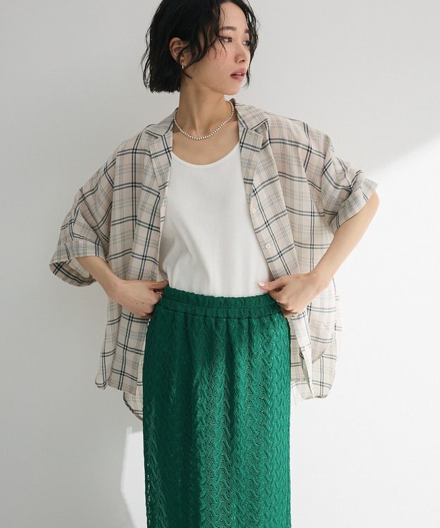 Green Parks 開襟シアージャケット風シャツ Check