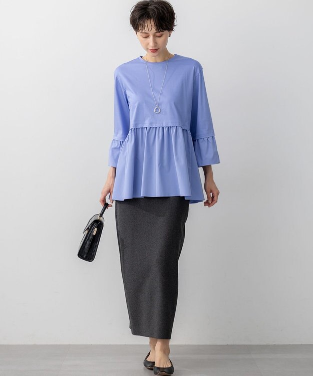 23区 【洗える】シルキータフタコンビ ペプラム カットソー スカイブルー系