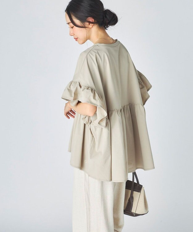 OP／FILA 【Ocean Pacific】らくティブ｜ティアード袖フレアカットソー ベージュ