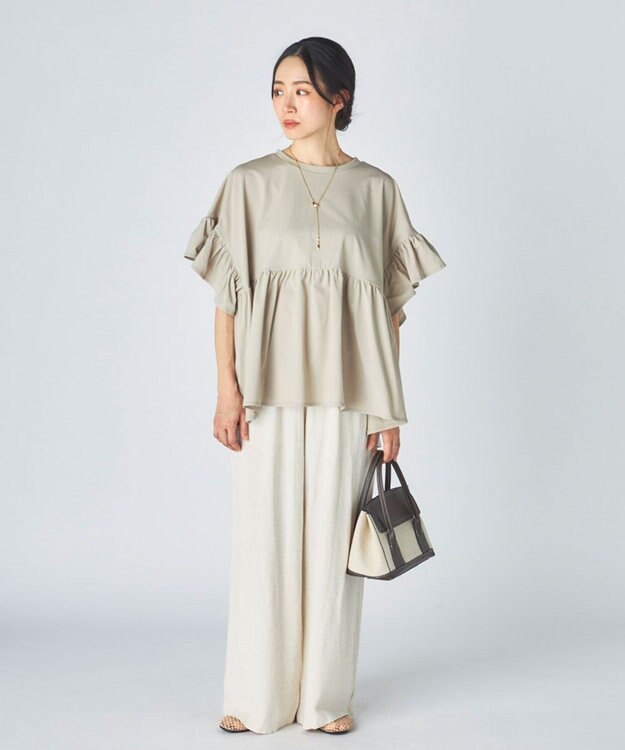 OP／FILA 【Ocean Pacific】らくティブ｜ティアード袖フレアカットソー ベージュ