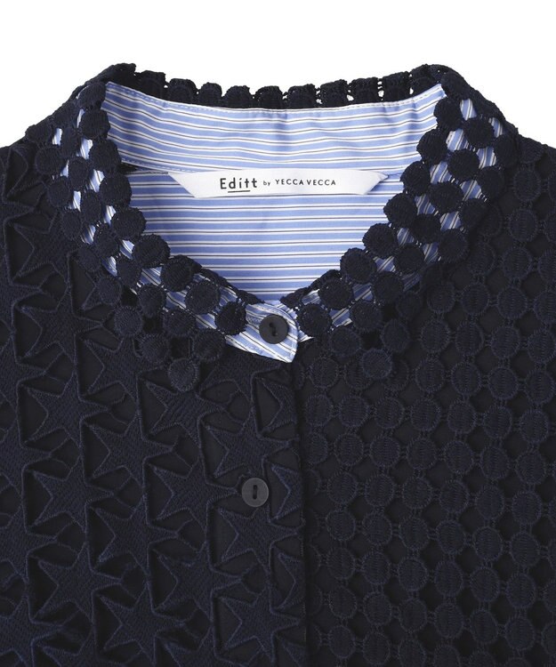YECCA VECCA レースMIXレイヤードデザインシャツ Stripe Blue