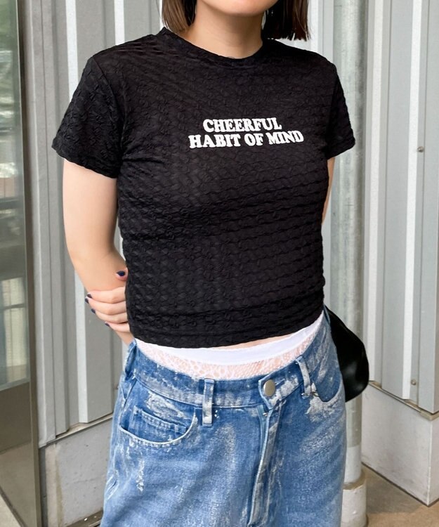 WEGO クリンクルプリントトップス ブラック