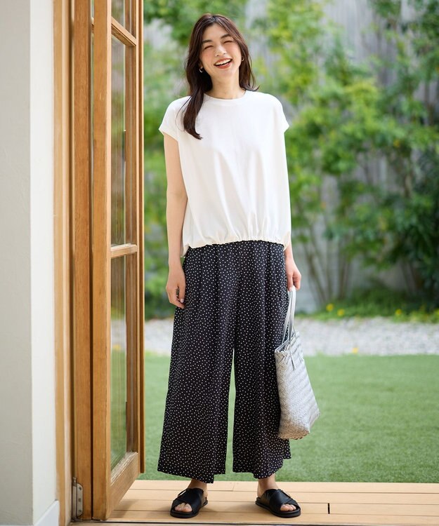 ANY L 【新色追加/吸水速乾/イージーケア/UVカット/接触冷感】さらさらDRYパンツ ブラック×オフドット