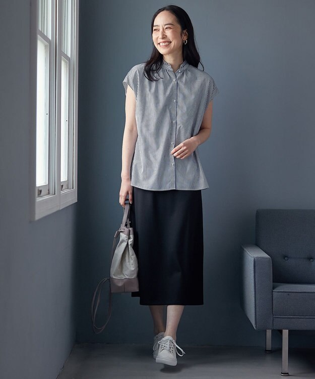 ANY L 【洗濯機可/ウエストゴム】Ａラインジャージースカート ブラック