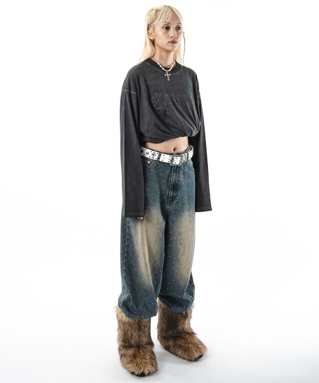 WEGO 【ユニセックス着用ITEM/MLサイズ展開】コールドダイダメージアップリケT（LS） スミクロ