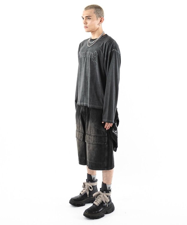 WEGO 【ユニセックス着用ITEM/MLサイズ展開】コールドダイダメージアップリケT（LS） スミクロ