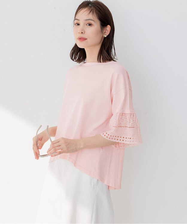 組曲 【WEB限定】レーススリーブ ニット ピンク系