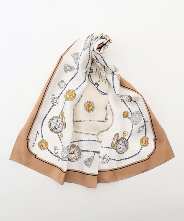 J.PRESS LADIES Traditional print  スクエア スカーフ キャメル系